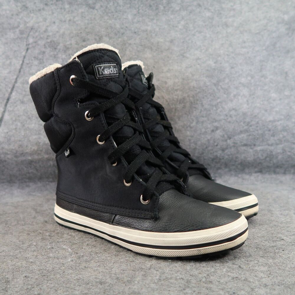 Keds Shoes Womens 8.5 Sneaker Boot Droplet Leather Lace Up Winter Faux Fur Black